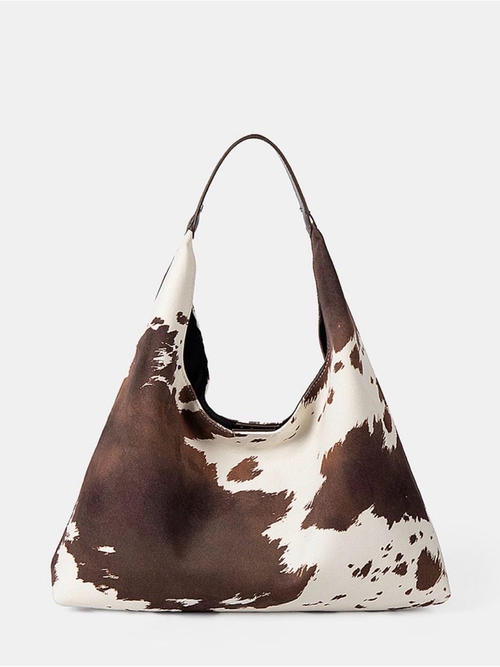 Commense Brown & White Cow-Print Shoulder Hobo Bag